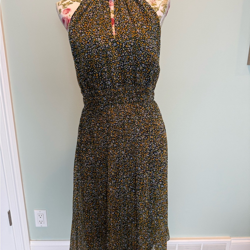 MICHAEL Michael Kors Floral Halter Midi Dress in Black and Yellow